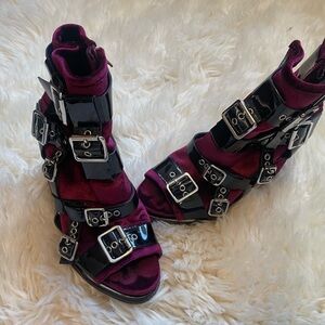Jeffery Adler Leather and Velvet Buckle Heels